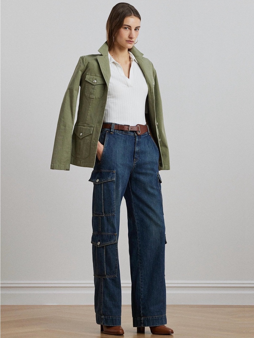 Lauren Ralph Lauren Women's High-Rise Wide-Leg Cargo Jeans 4